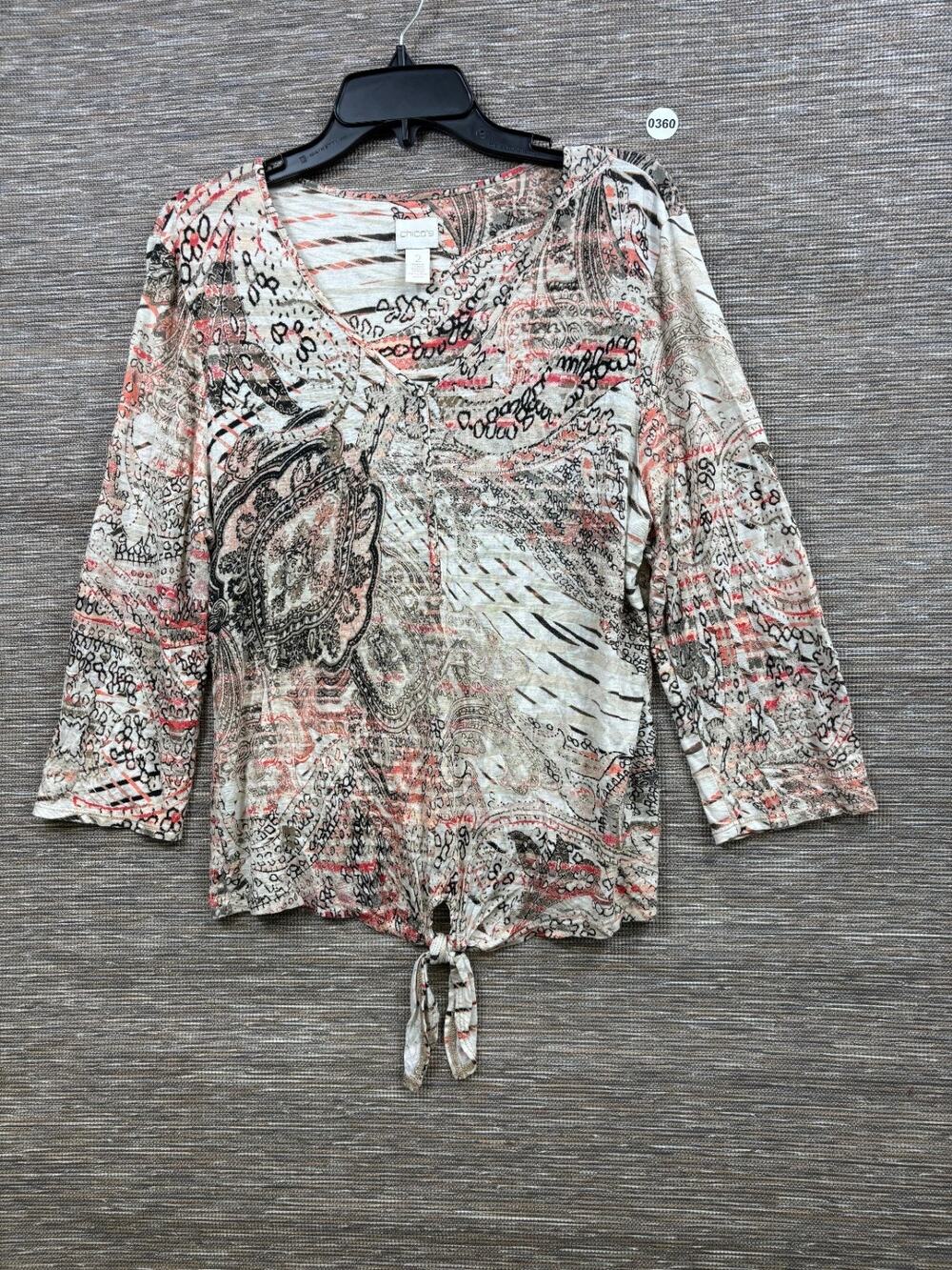 Chico's Paisley Stripes Vneck Tie Front Blouse Womens Size 2 US L Multicolor